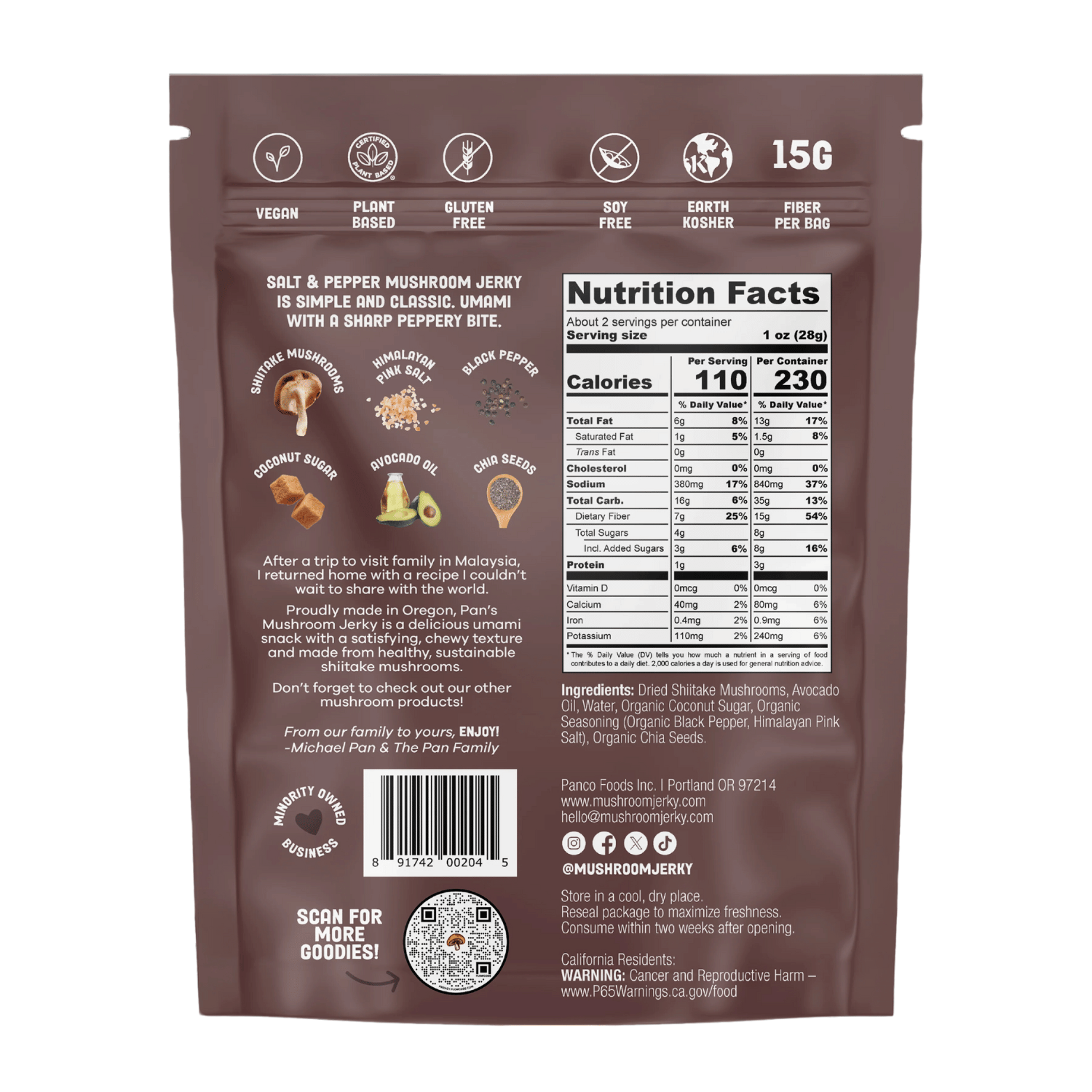 Pan's Salt & Pepper Mushroom Jerky - 62g