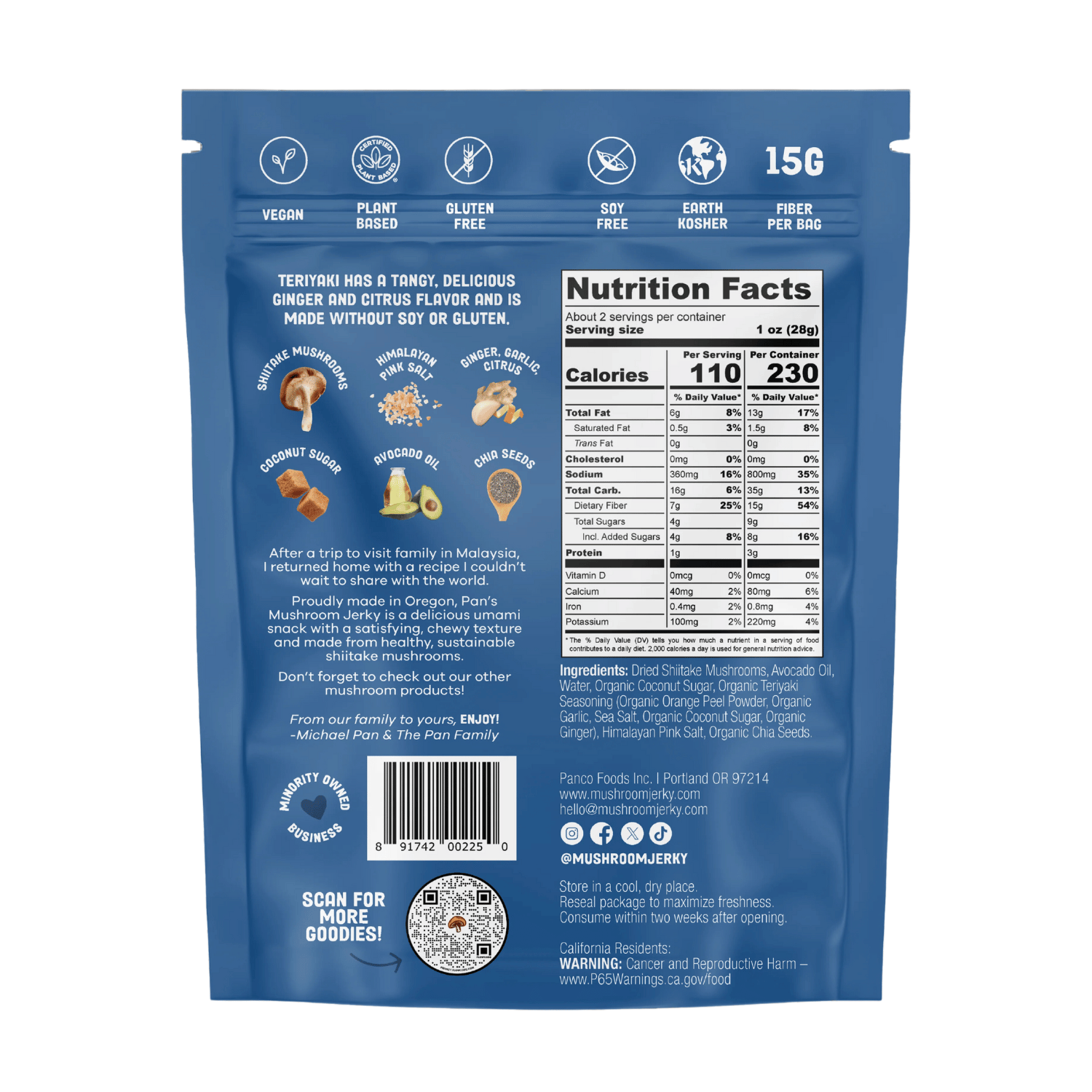 Pan's Teriyaki Mushroom Jerky - 62g