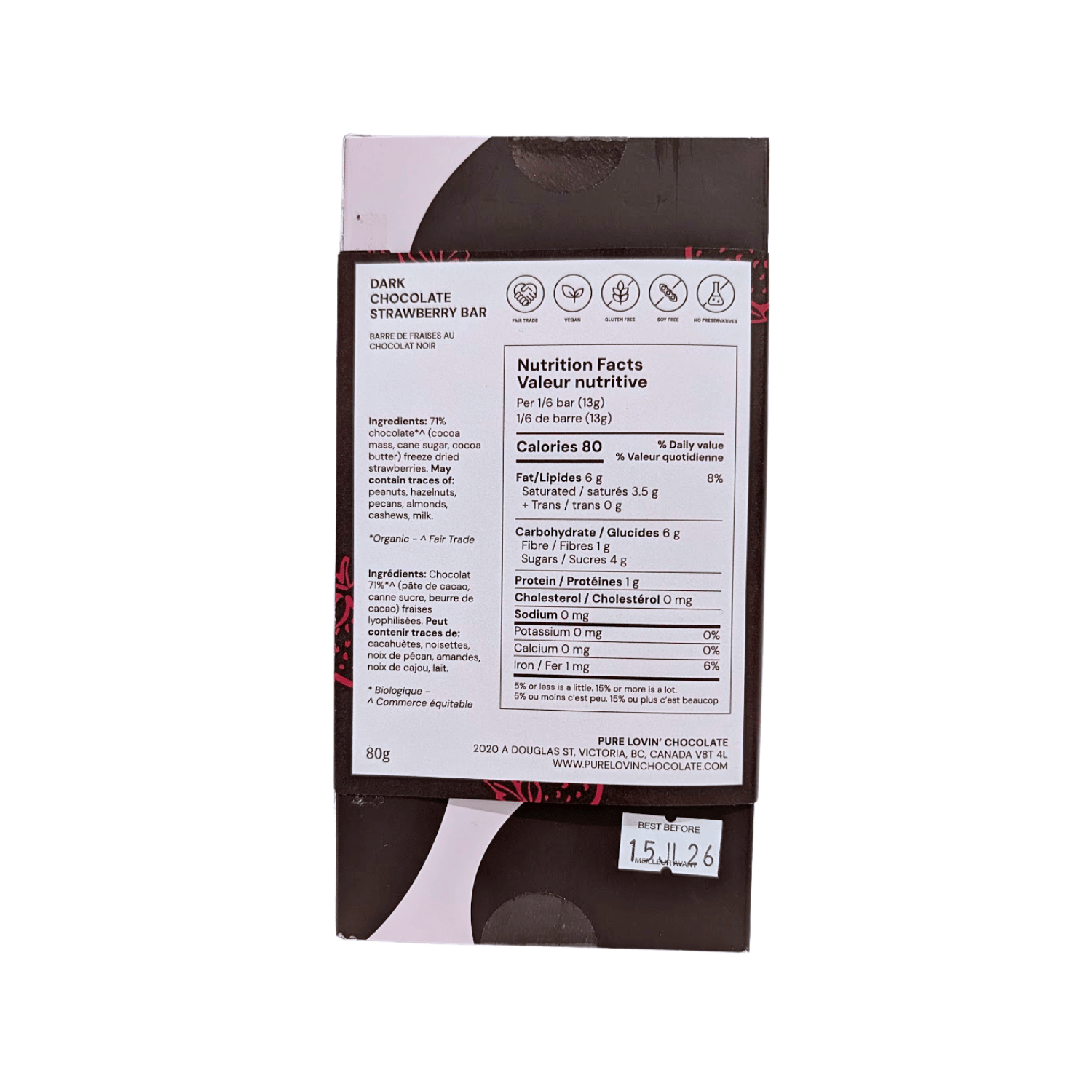 Pure Lovin' Chocolate Strawberry Dark Chocolate Bar - 90g