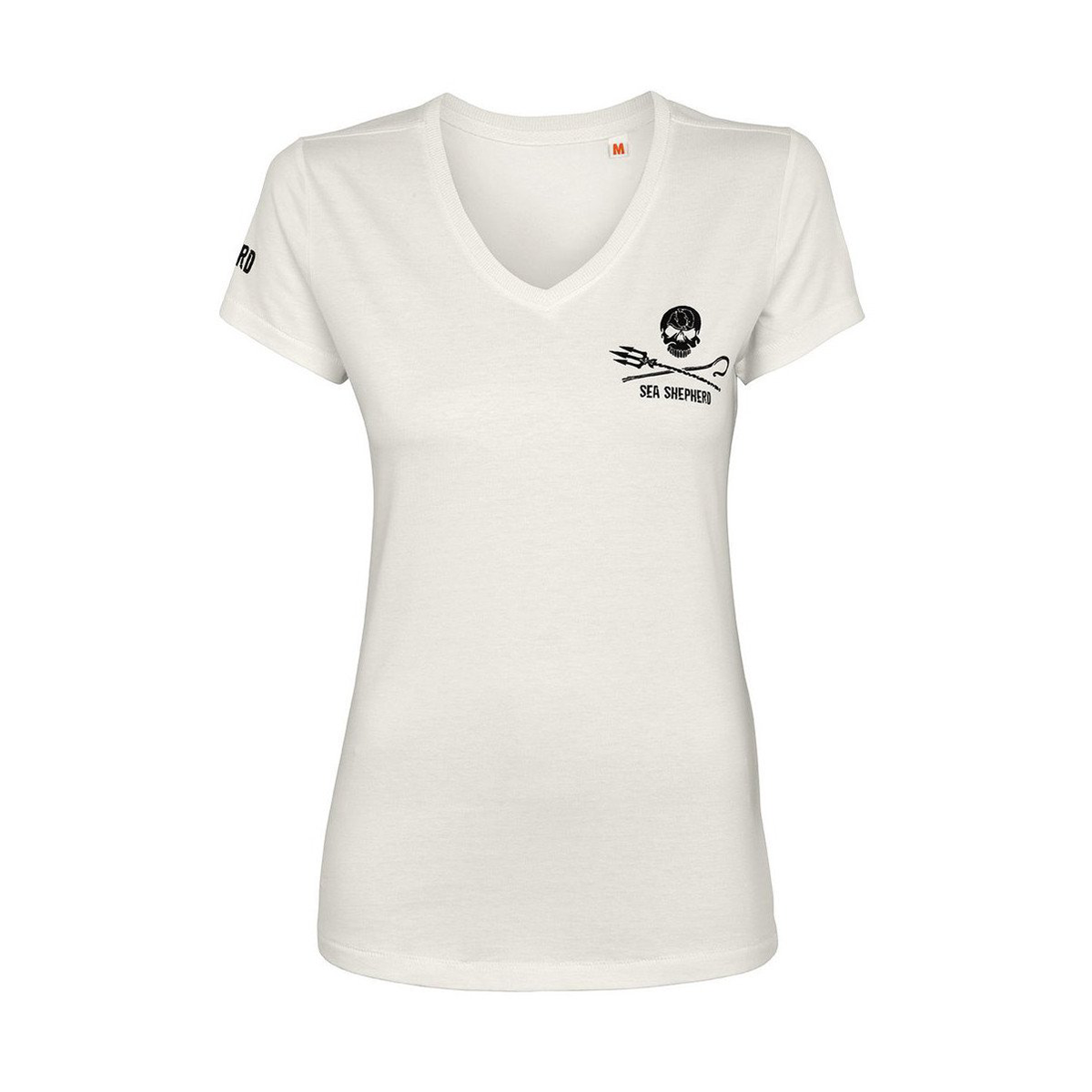 T-shirt à col en V Jolly Roger pour femmes de Sea Shepherd - blanc cassé