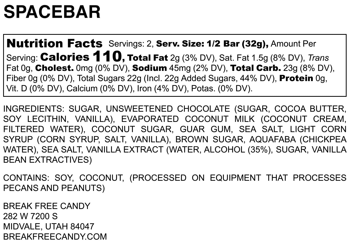 Break Free Space Bar Chocolate Bar - 64g