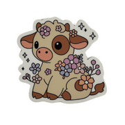 Vegan Veins Adorable Floral Cow Sticker
