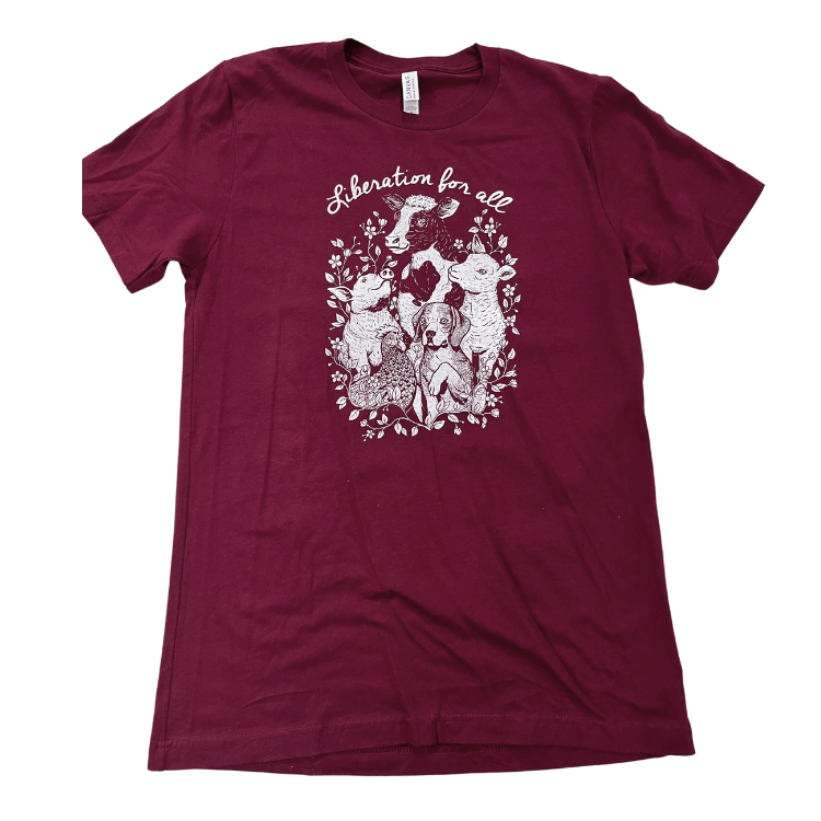 Vegan Veins 'Liberation for All' Maroon Unisex T-Shirt