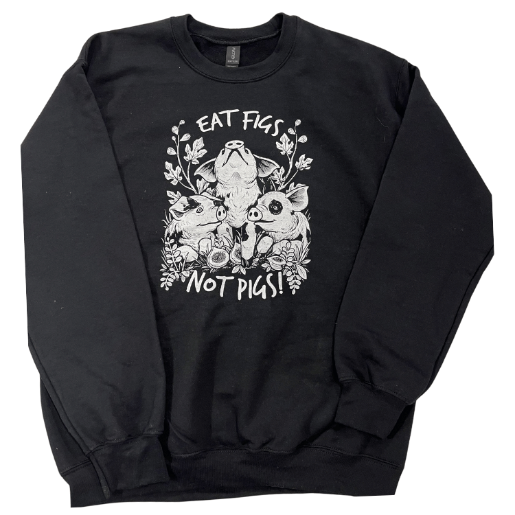 Veines végétaliennes "Mangez des figues, pas des cochons !" Pull ras du cou unisexe noir