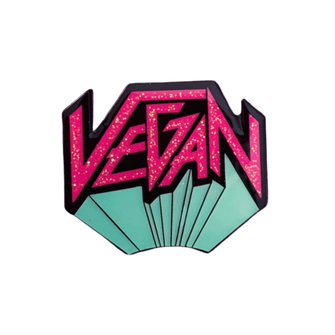 Vegan Power Co 'Vegan' Metal Enamel Pin - Pink & Teal