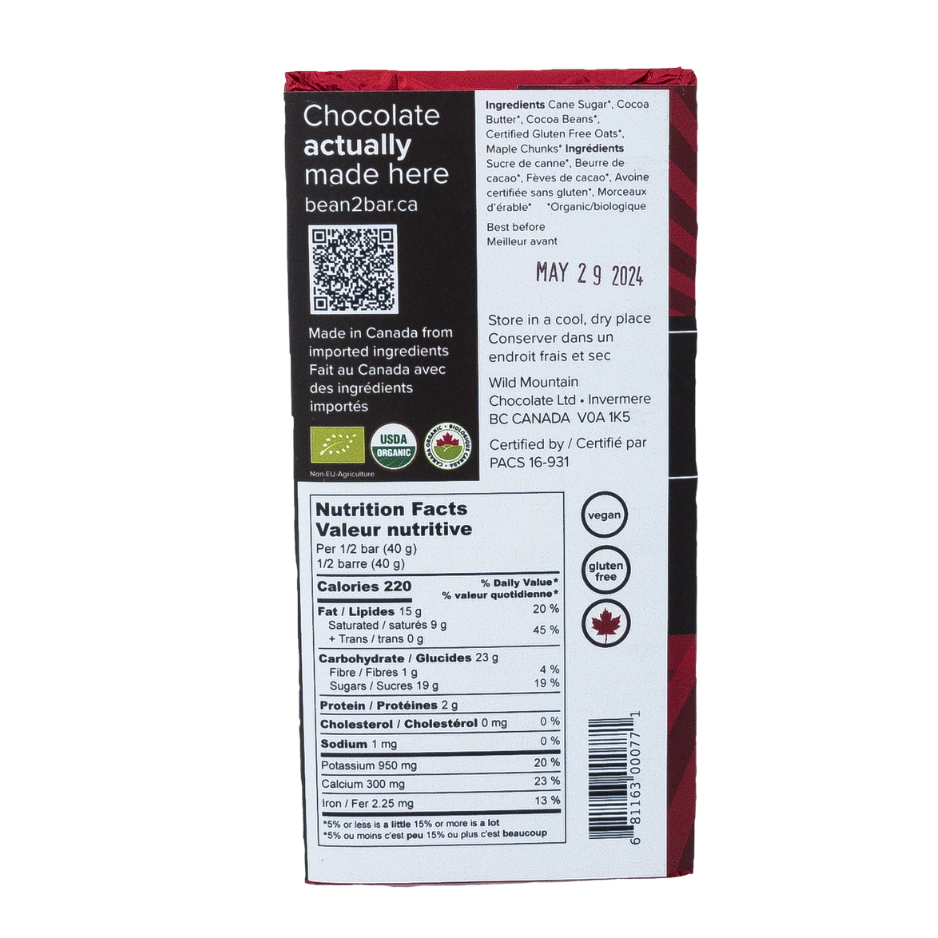 Wild Mountain Canadian Maple Chocolate - 85g