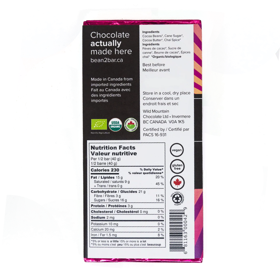 Wild Mountain Chai Latte 60% Dark Chocolate Bar - 85g