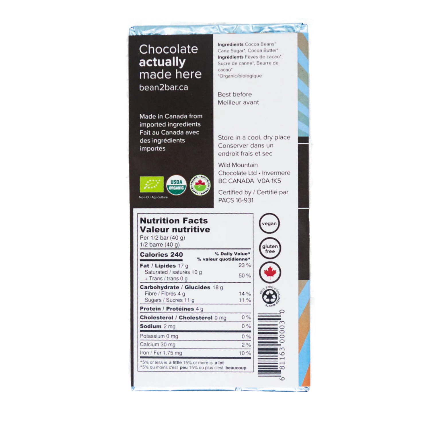 Wild Mountain Equateur 72% Chocolat Noir - 85g