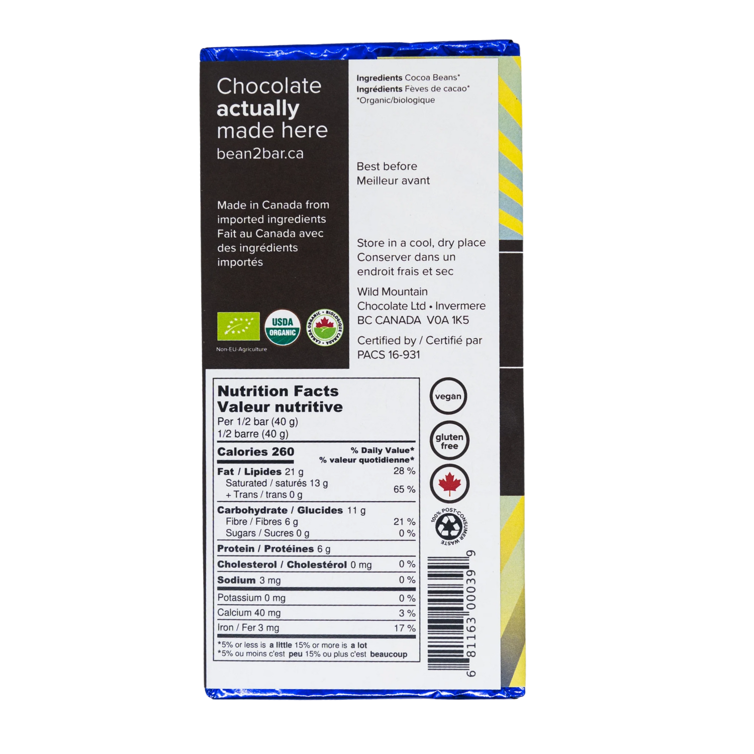 Wild Mountain Pérou 100% Chocolat Noir - 85g