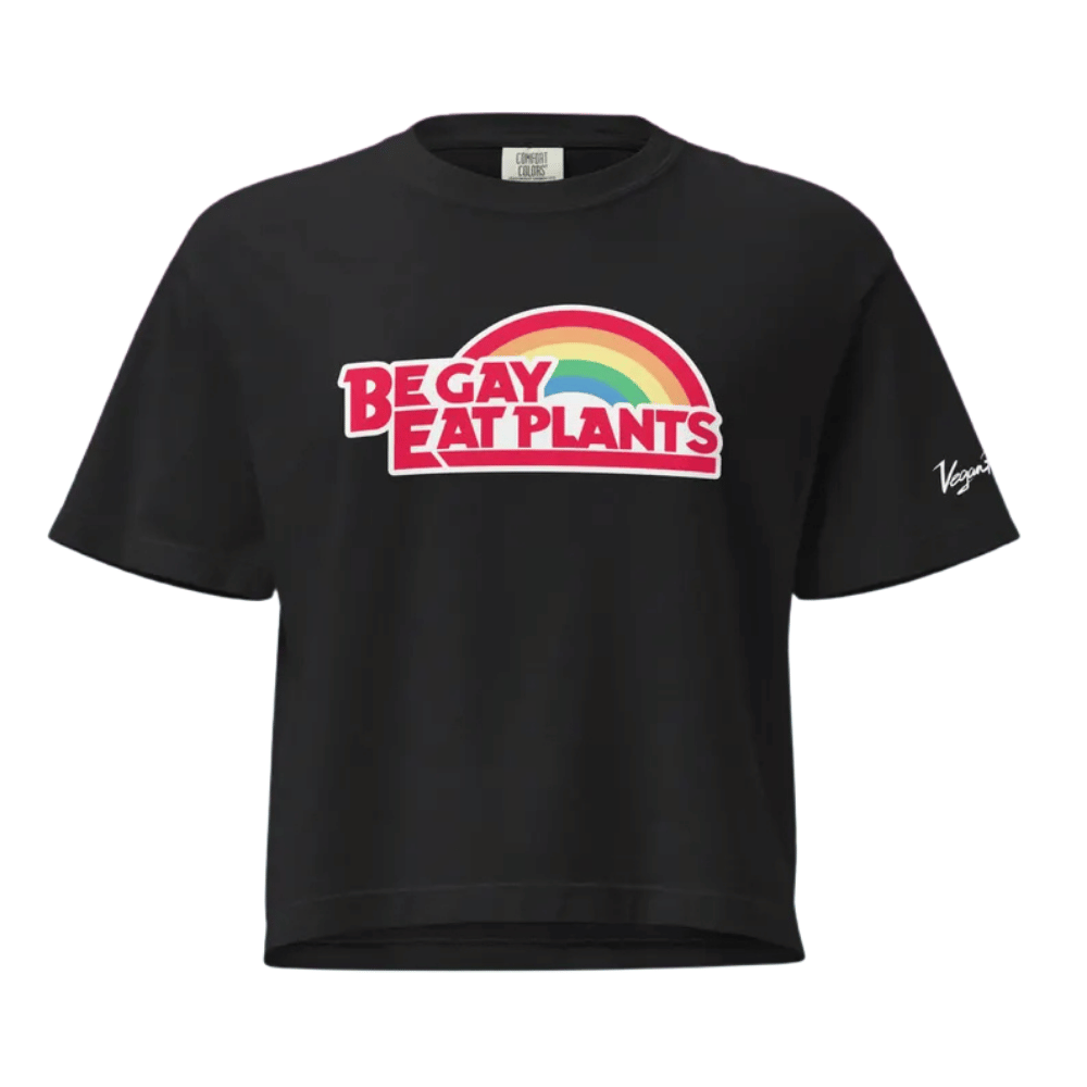 Vegan Power Co 'Be Gay, Eat Plants' Cropped Tee - Black