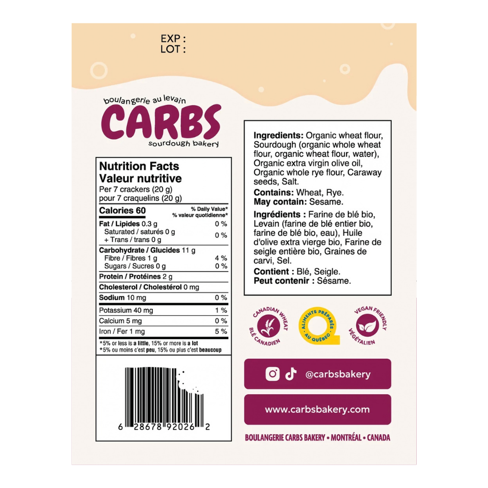 Carbs Caraway Rye Sourdough Crackers - 150g