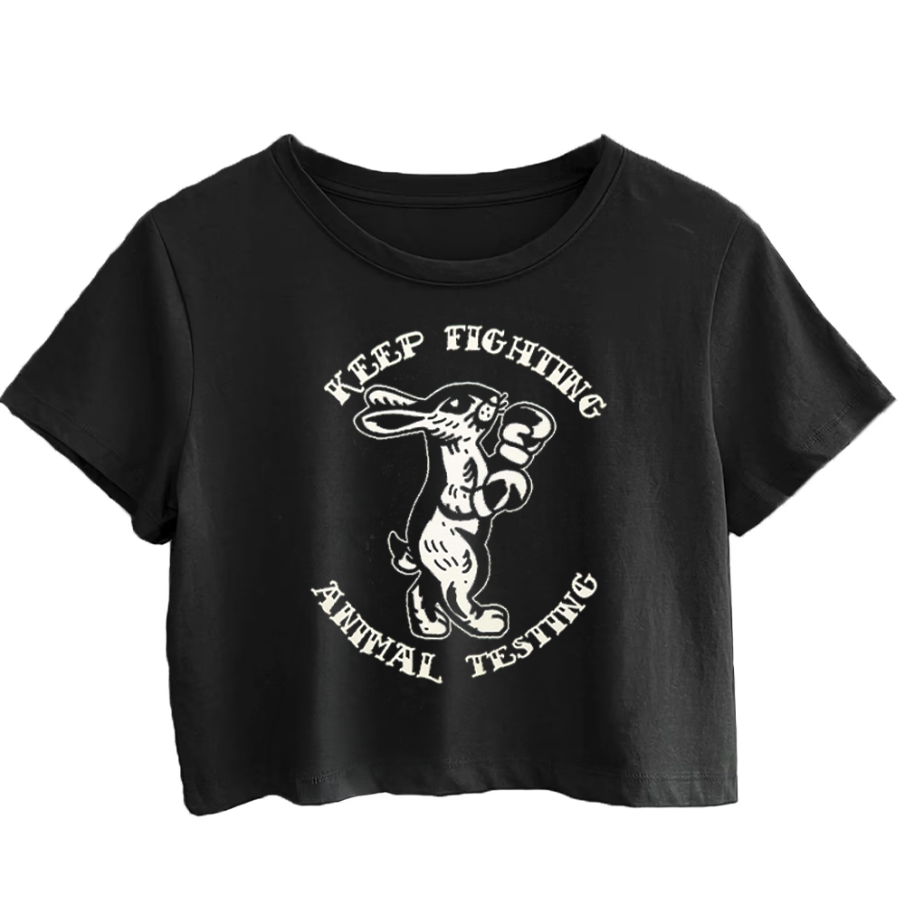 Vegan Supply 'Keep Fighting Animal Testing' Black Unisex Cropped T-Shirt