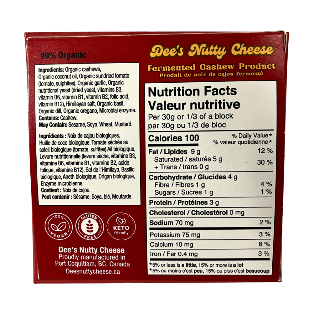 Dee's Nutty Cheese Sundried Tomato Block - 100g