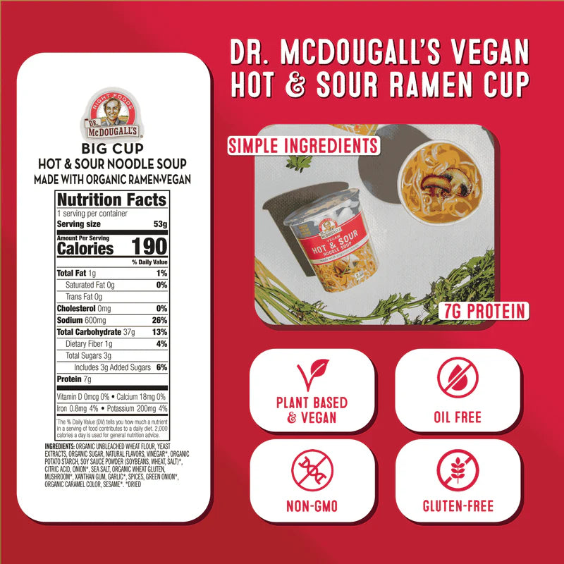 Dr. McDougall's Hot & Sour Noodle Soup Cup - 53g