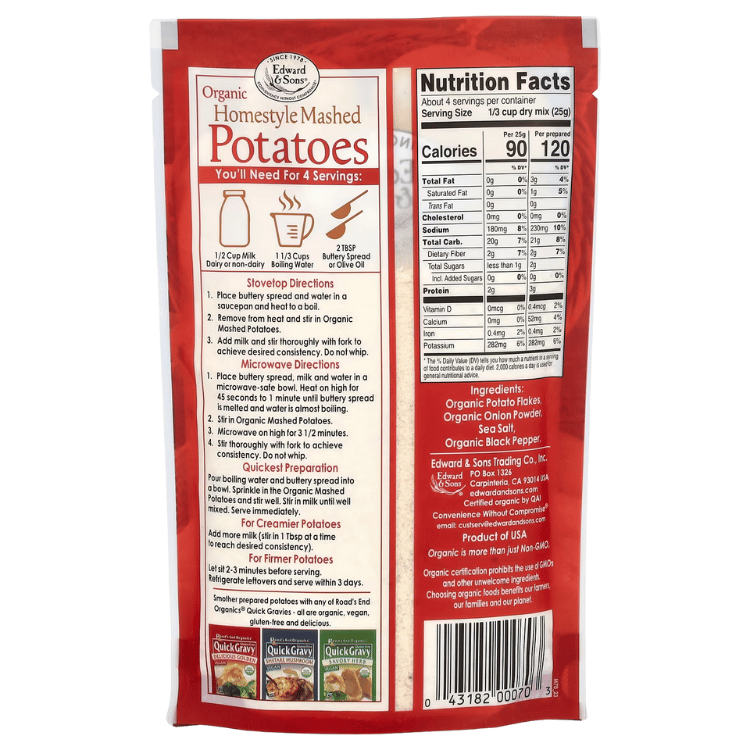Edward & Sons Homestyle Organic Mashed Potatoes - 100g
