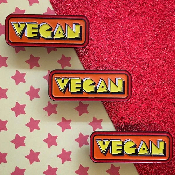 Vegan Power Co Orange 'Vegan' Pacman Enamel Pin