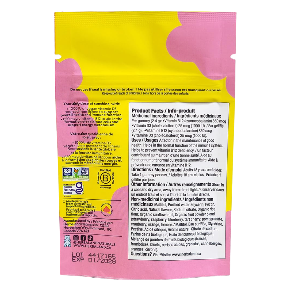 Herbaland Vegan D3 & B12 - 10 Gummies
