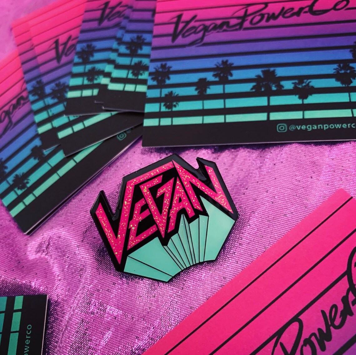 Vegan Power Co 'Vegan' Metal Enamel Pin - Pink & Teal