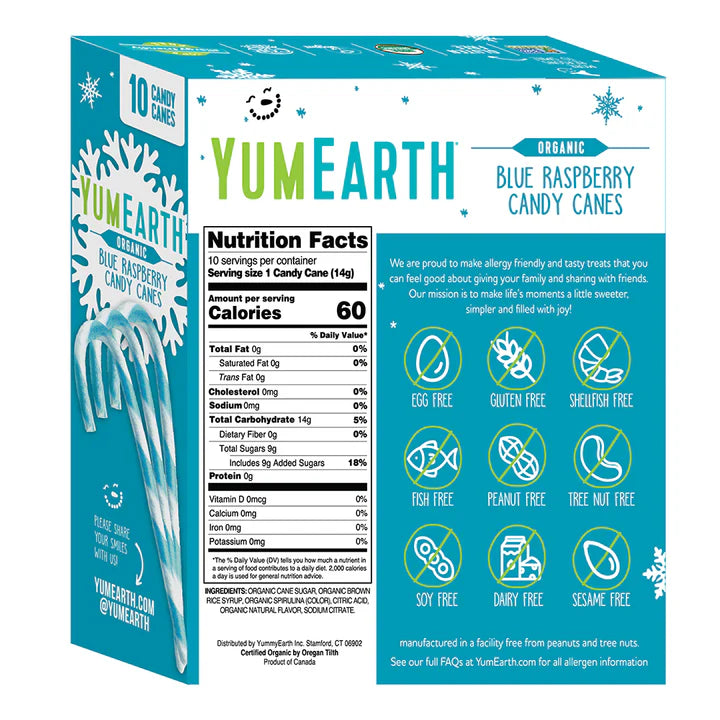YumEarth Organic Blue Raspberry Candy Canes - 140g