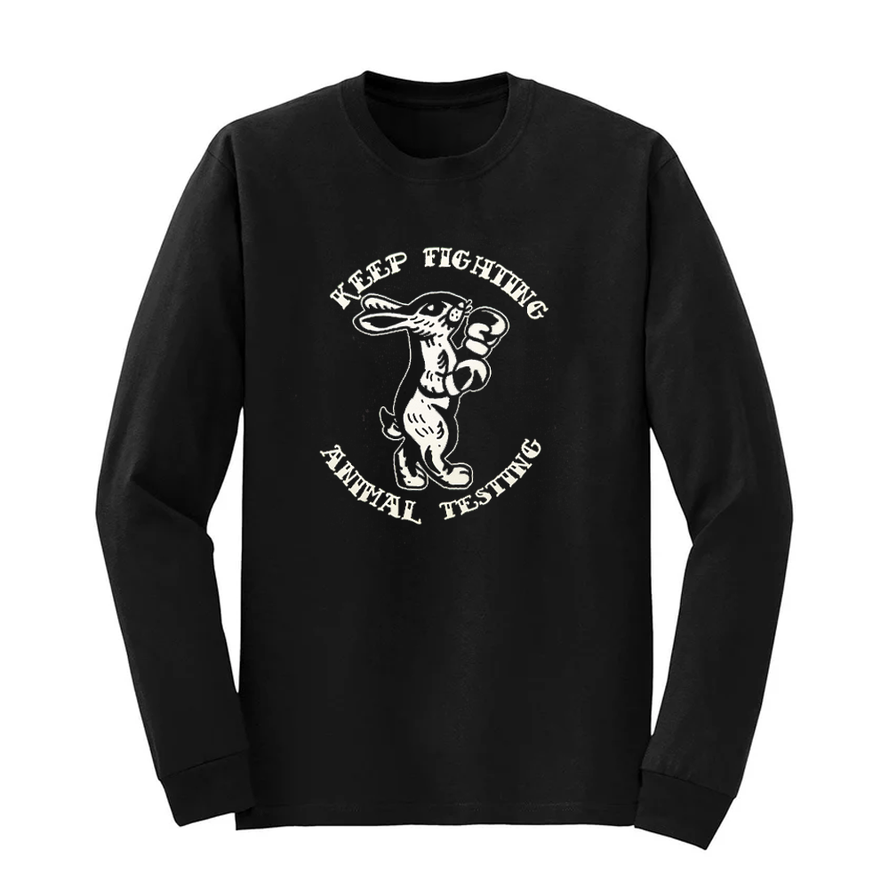 T-shirt unisexe à manches longues noir « Keep Fighting Animal Testing » de Vegan Supply