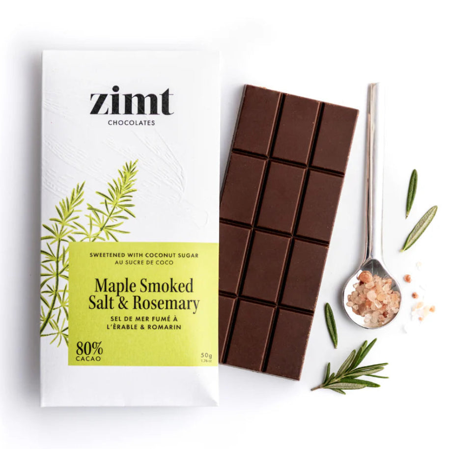 Barre de chocolat au sel fumé à l'érable et au romarin de Zimt - 40g