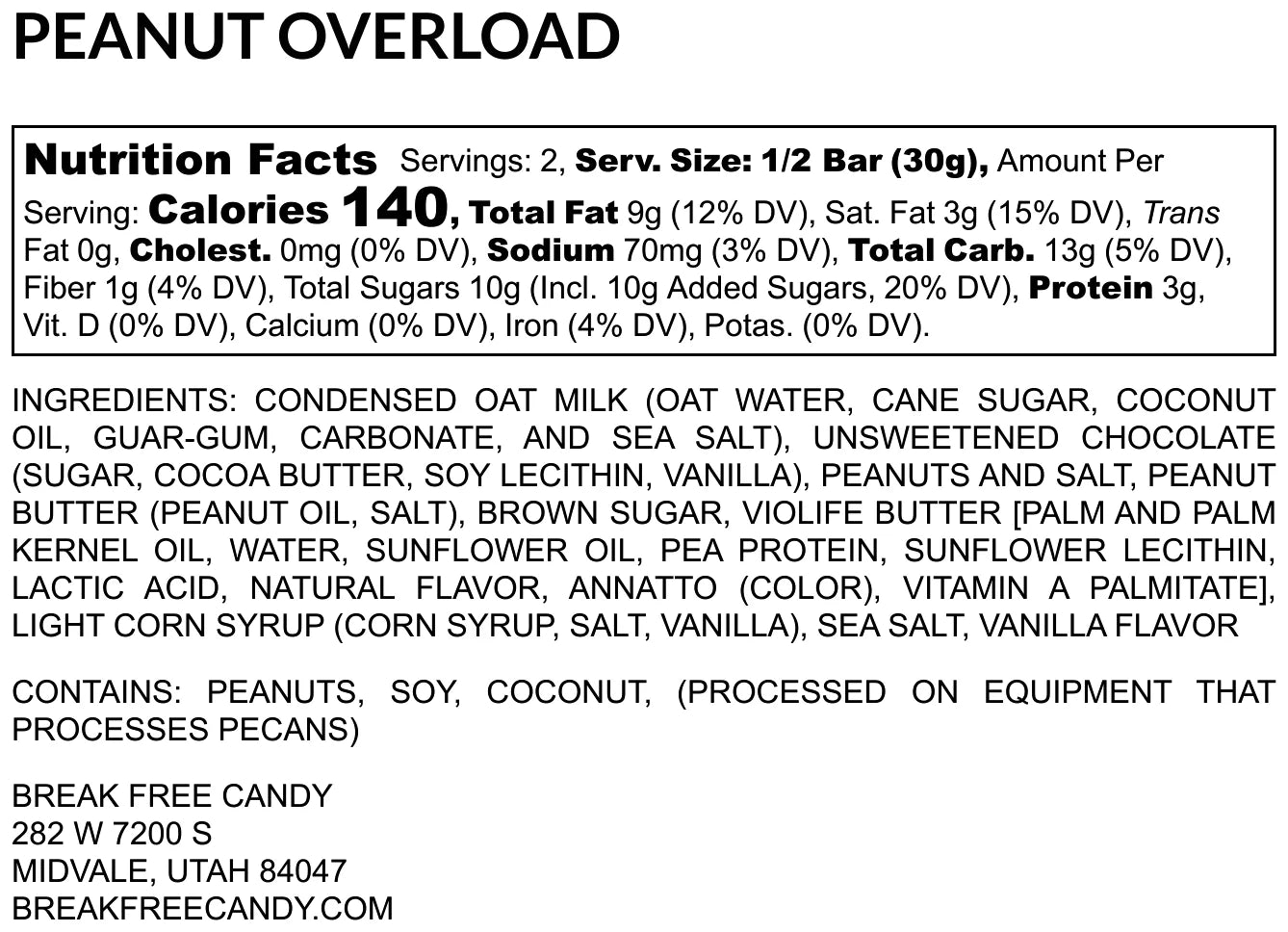 Break Free Peanut Overload Chocolate Bar - 60g