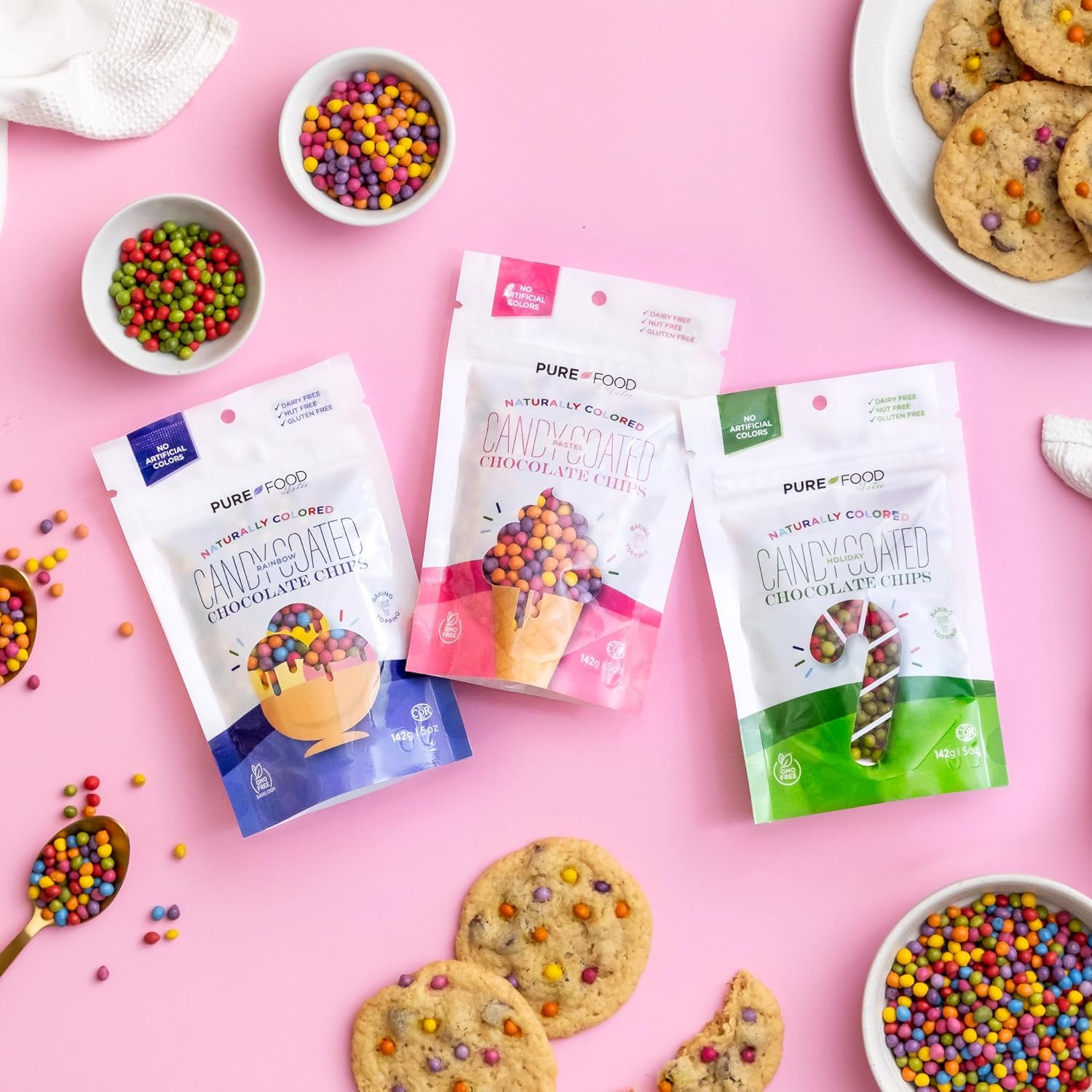 Pure Food Rainbow Candy Coated Mini Chocolate Chips - 142g