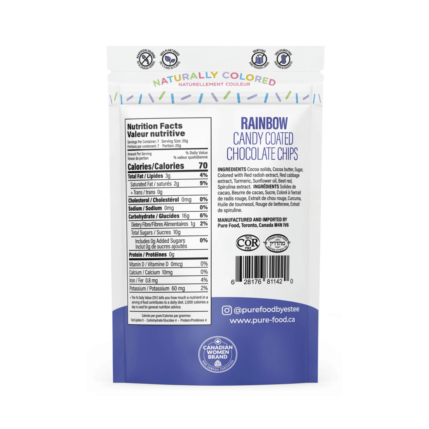 Pure Food Rainbow Candy Coated Mini Chocolate Chips - 142g