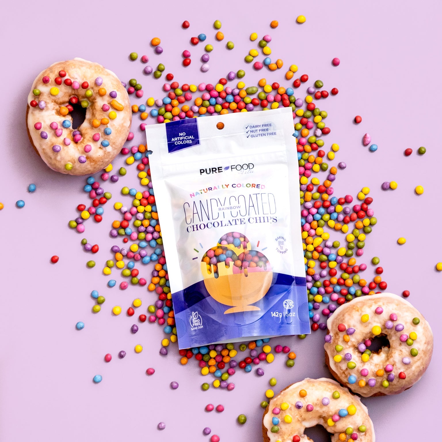 Pure Food Rainbow Candy Coated Mini Chocolate Chips - 142g