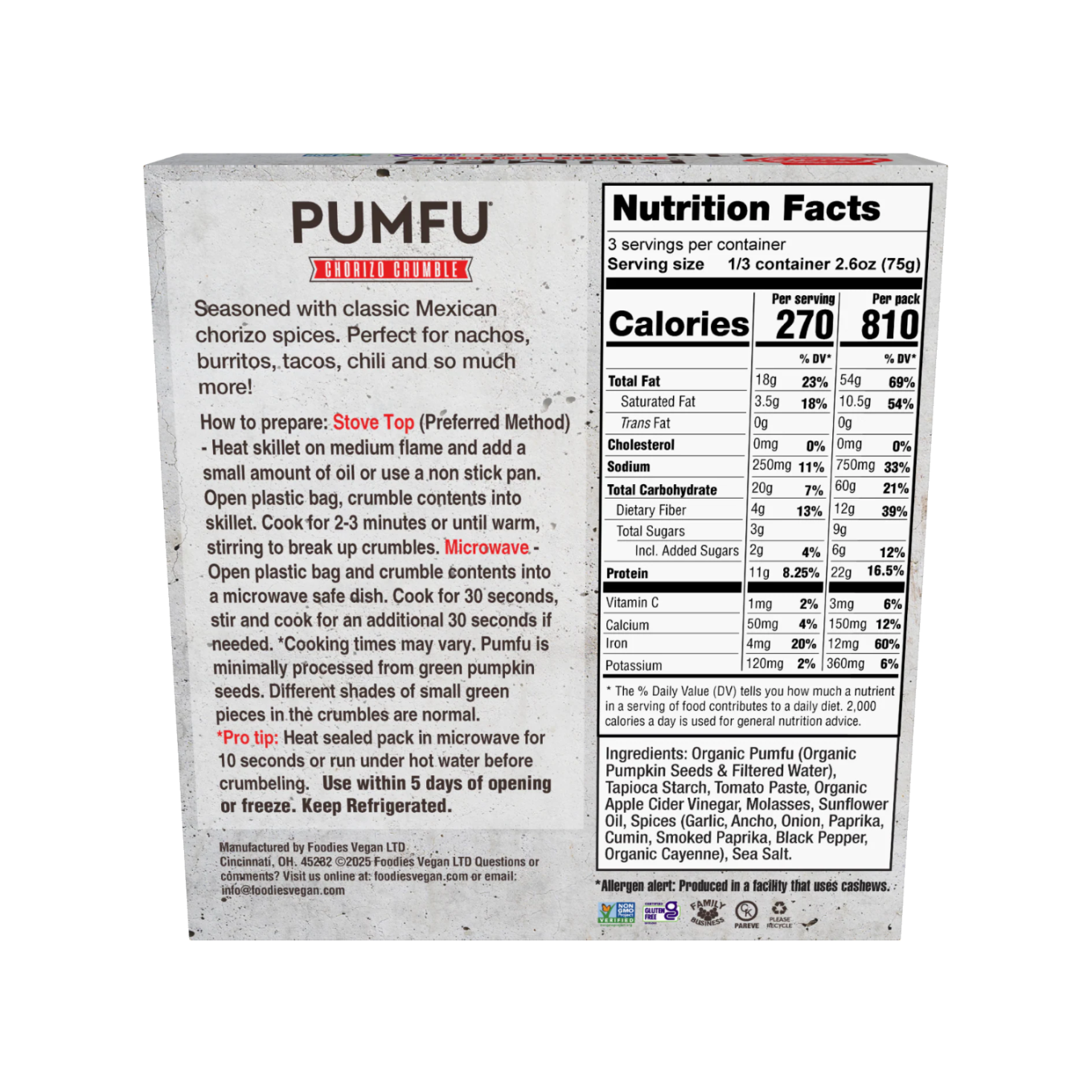 Foodie's Vegan Pumfu Chorizo Crumble - 227g