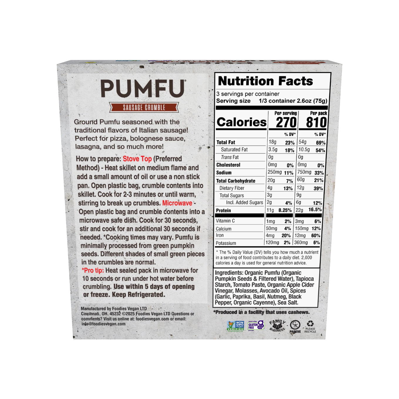 Crumble de saucisse Pumfu végétalien de Foodie - 227g