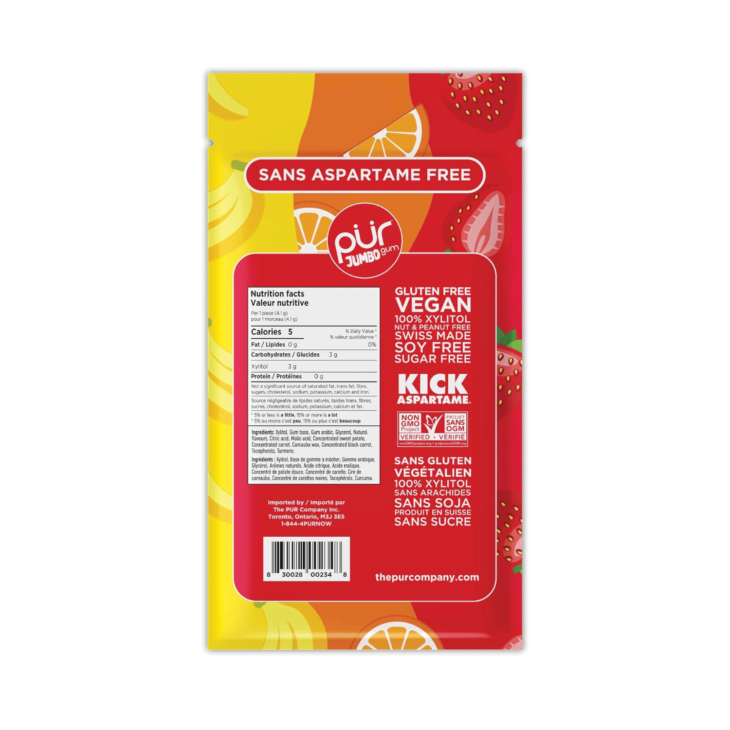 Pur Strawberry Orange Banana Jumbo Gum - 81g