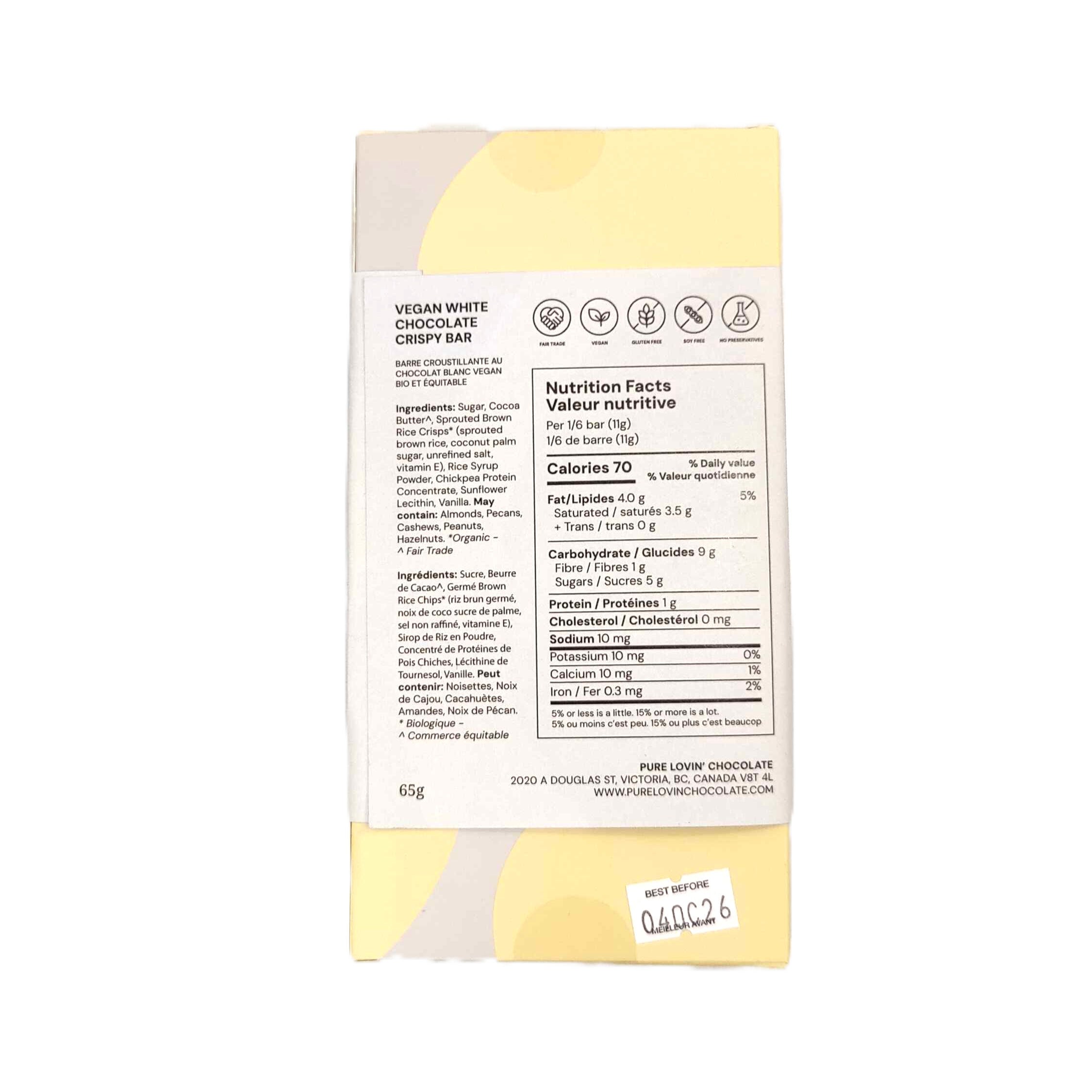 Pure Lovin' Chocolate White Chocolate Crispy Bar - 65g