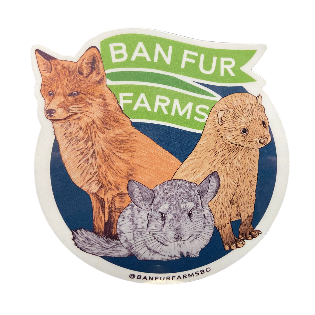 Bc Rounded Stickers Ban Fur Farms BC Round Animal Sticker – Vegan Supply