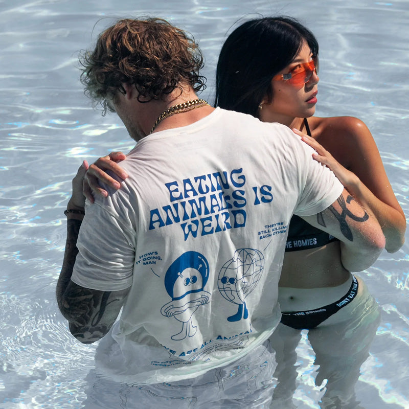 T-shirt Don't Eat The Homies 'Manger des animaux, c'est bizarre' - Blanc cassé