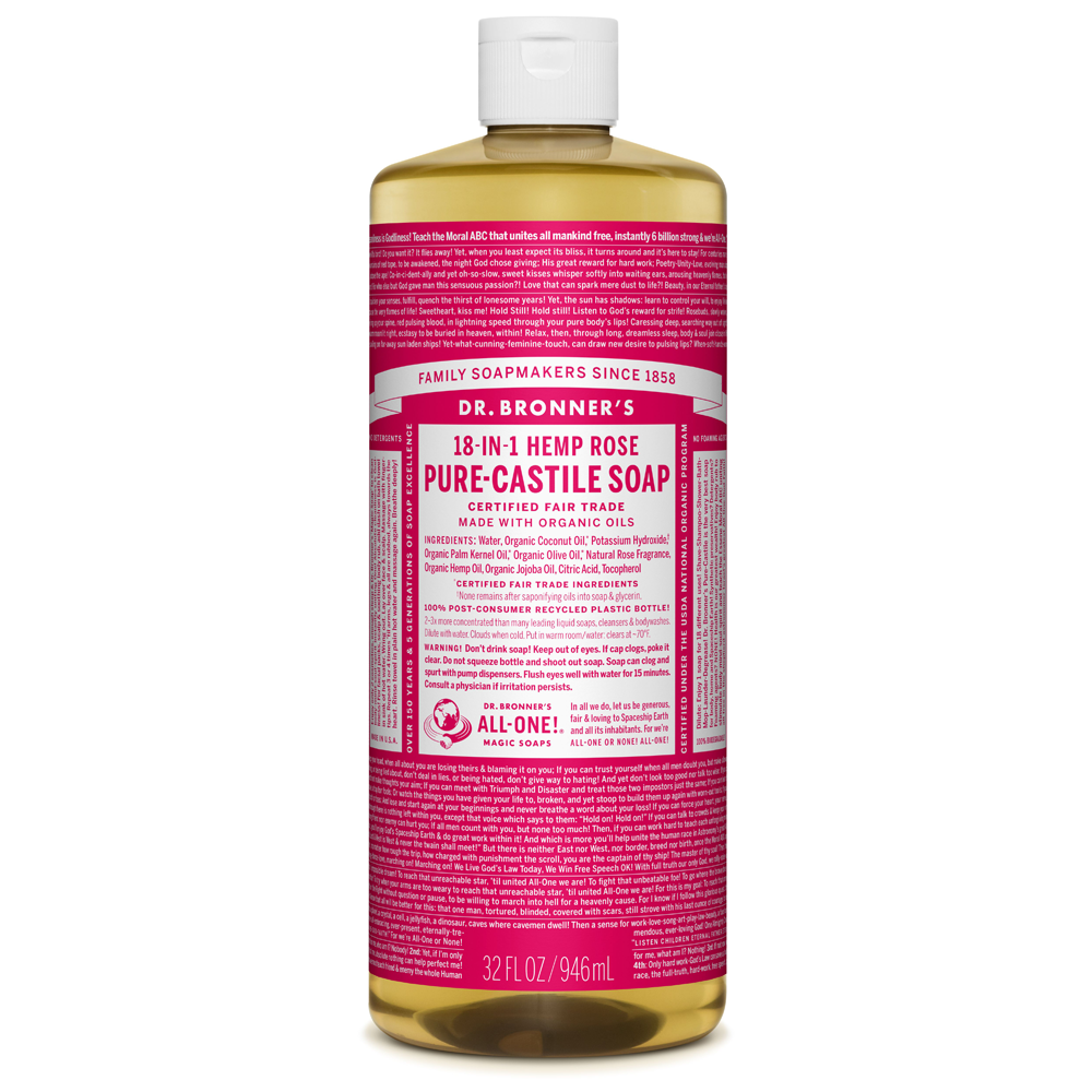 Dr. Bronner's Rose Pure-Castile Liquid Soap - Multiple Sizes