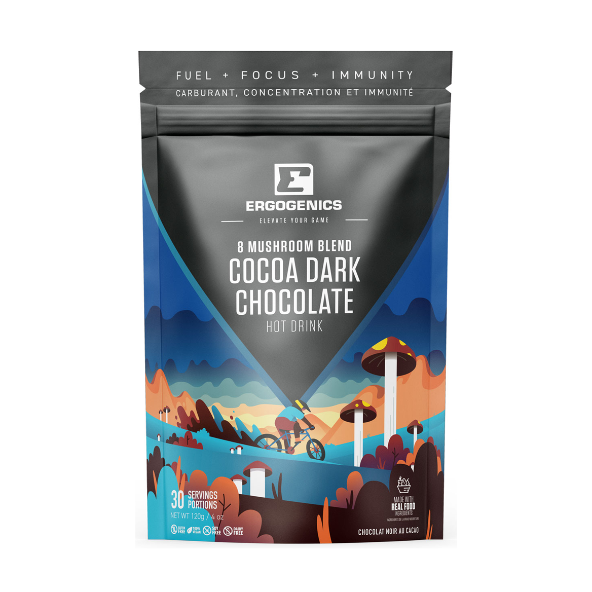 Ergogenics Mélange de 8 Champignons Cacao Chocolat Noir - 120g