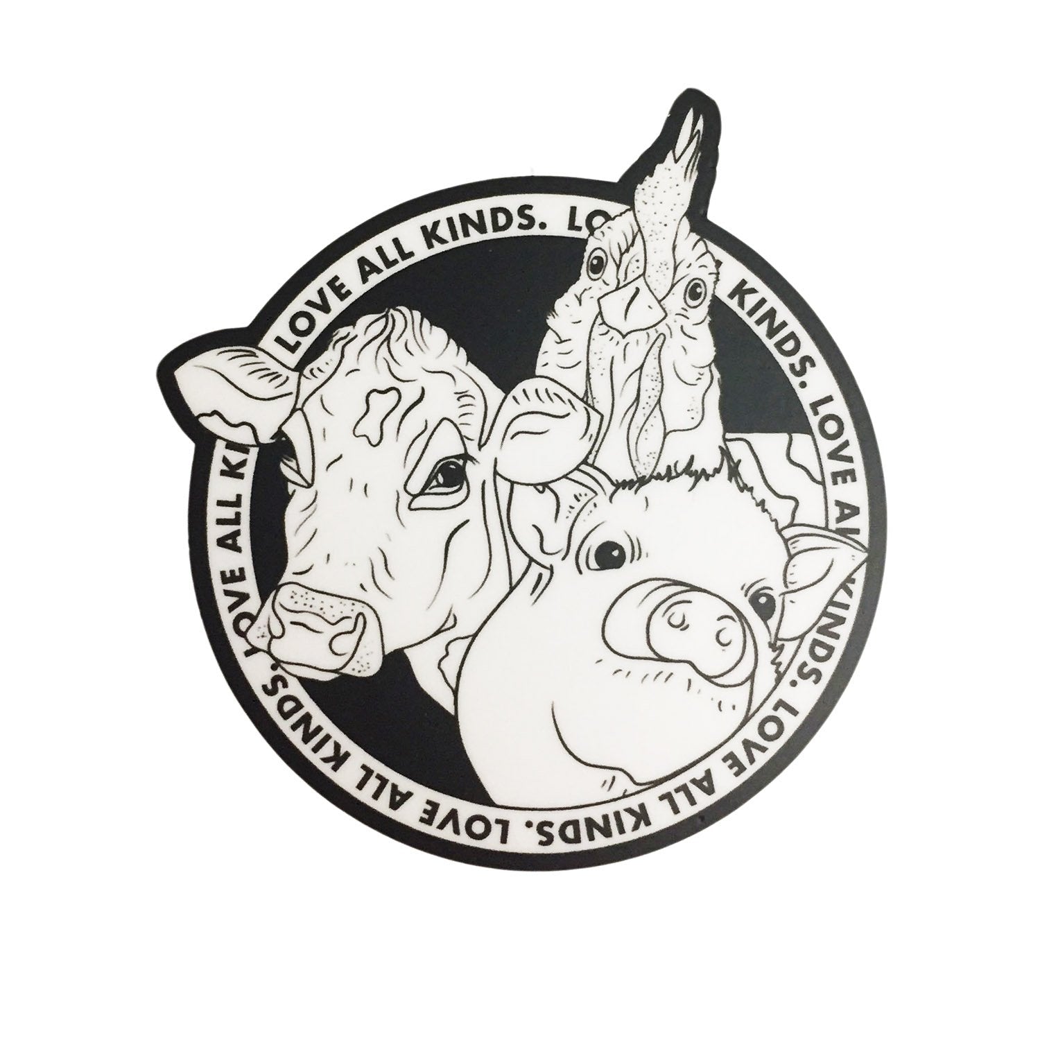 Plant Active 'Love All Kinds' Cow, Chicken, Pig Sticker