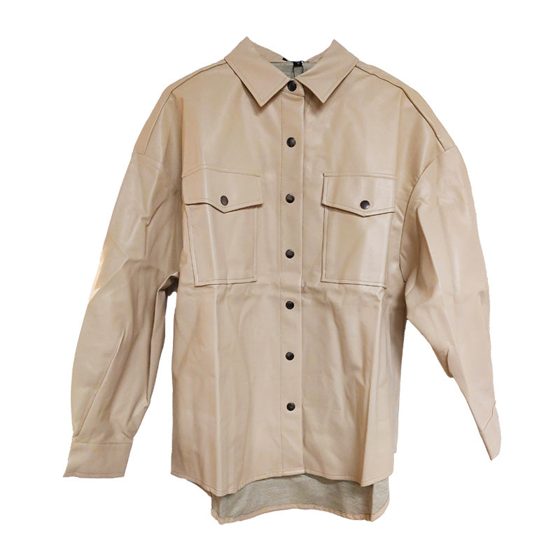 Vanilla Monkey Faux Leather Shacket - Stone