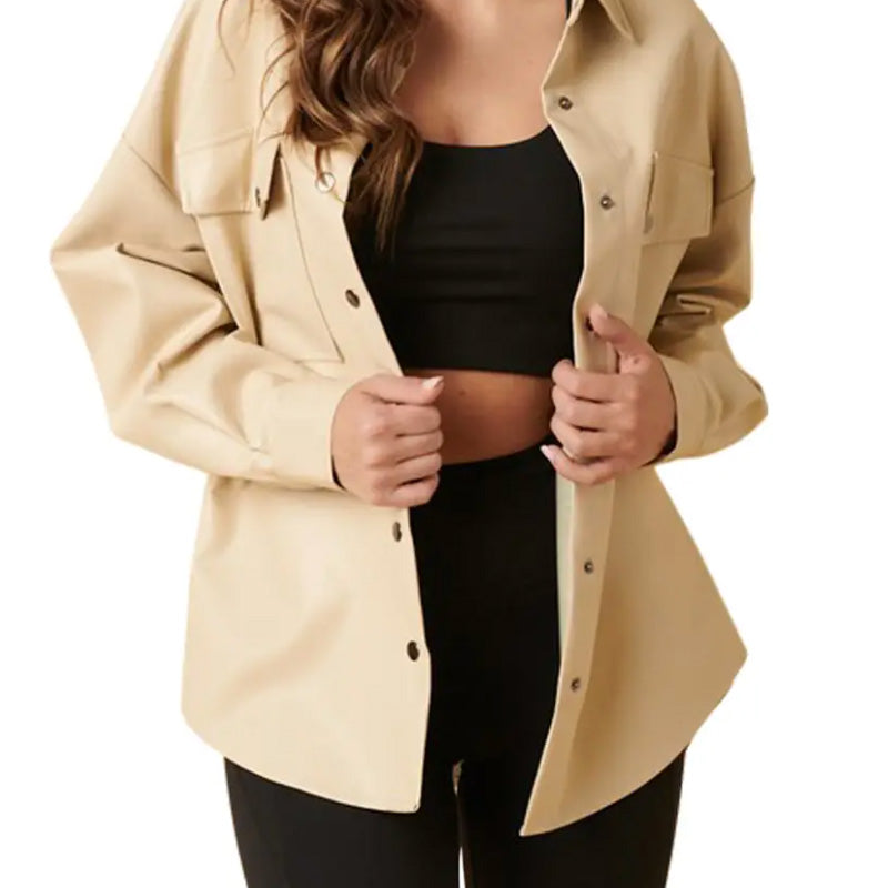 Vanilla Monkey Faux Leather Shacket - Stone