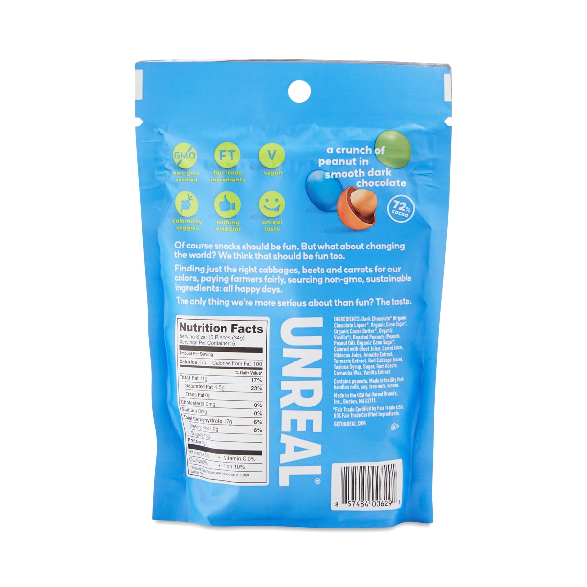 Gemmes de cacahuètes enrobées de bonbons au chocolat noir Unreal - 142g